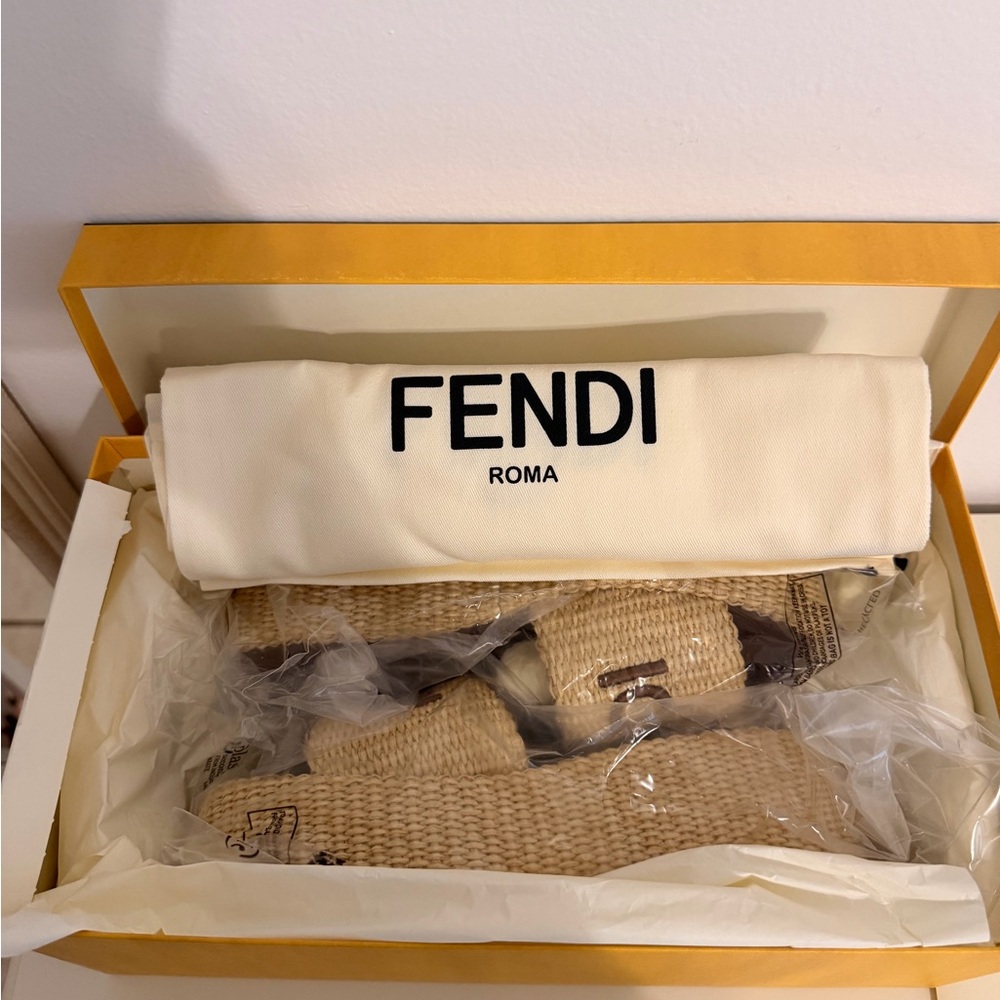 NWB FENDI Raffia FF Sunshine Platform Slide Sandals - Picture 3 of 14
